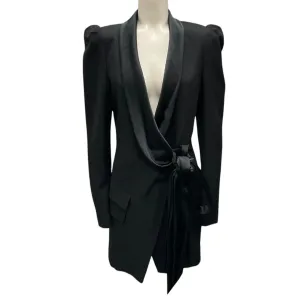 Alexandre Vauthier Black Satin Trimmed Tuxedo-Style Wool Blazer