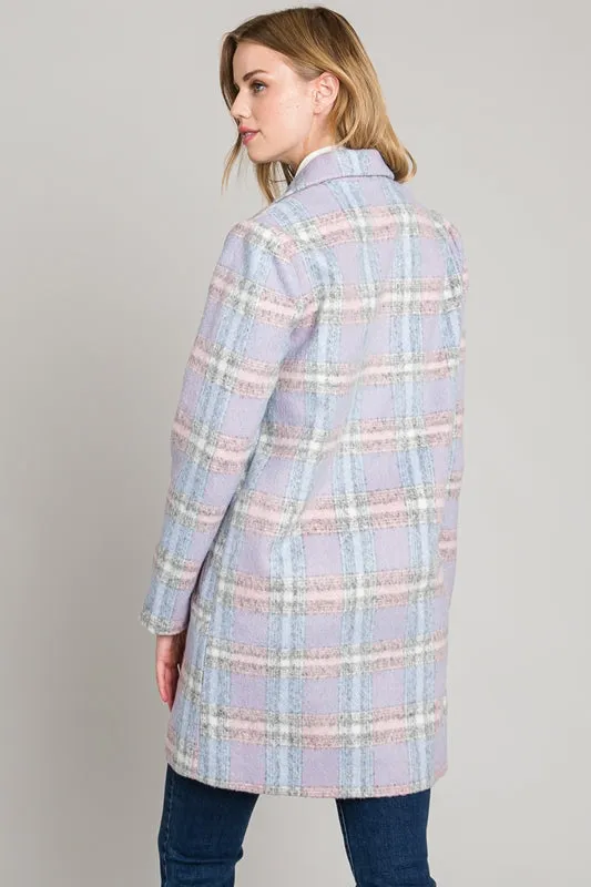 Allie Rose Plaid Coat - Periwinkle Blue Pink