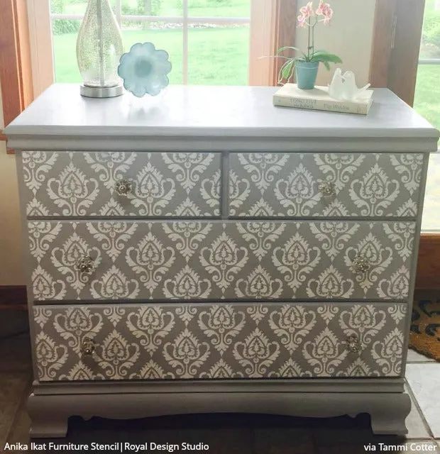 Anika Ikat Damask Furniture Stencil