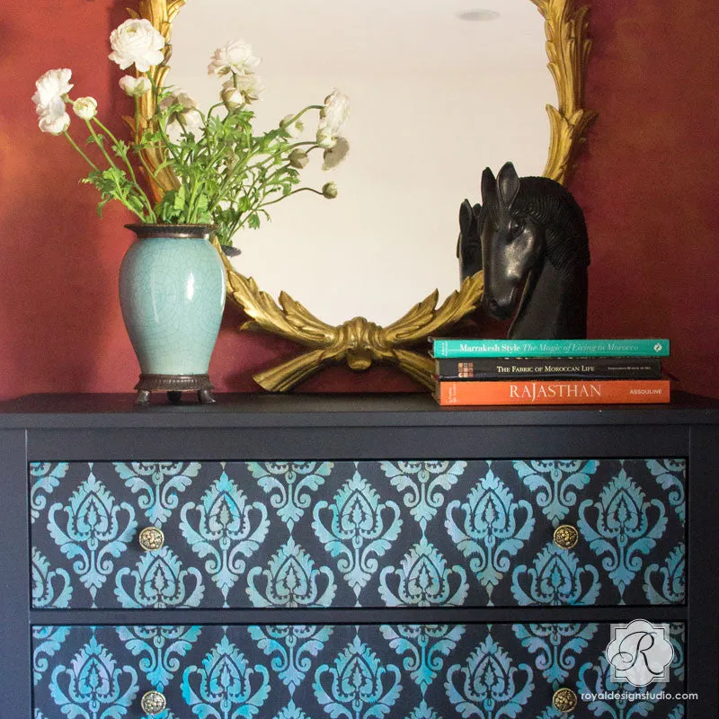 Anika Ikat Damask Furniture Stencil