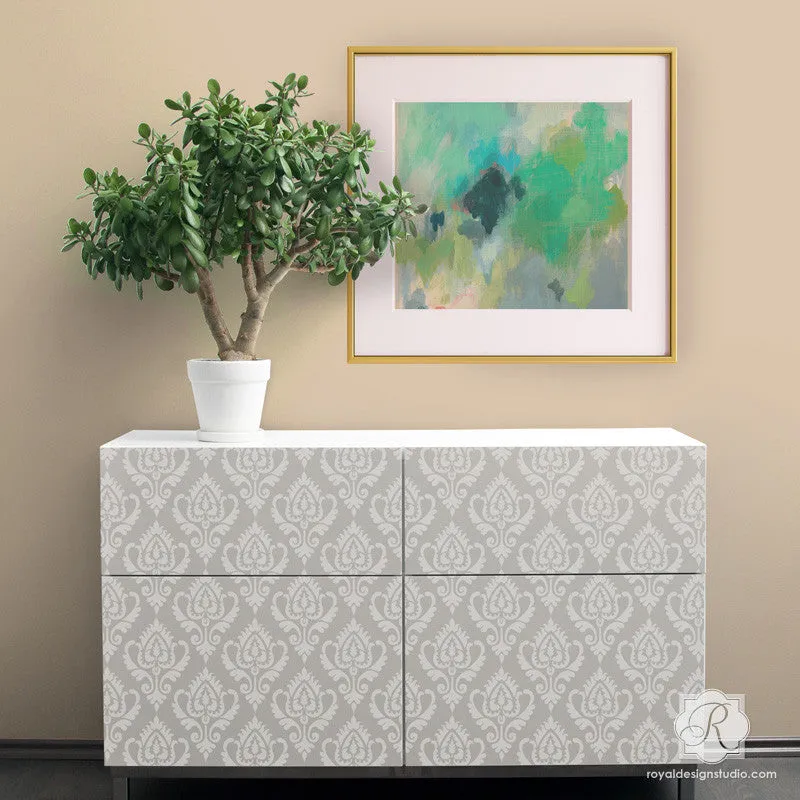 Anika Ikat Damask Furniture Stencil