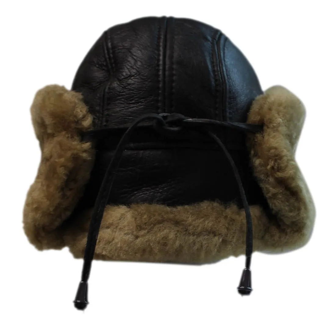 B3 Style Sheepskin Biggles Flying Hat Brown & Ginger