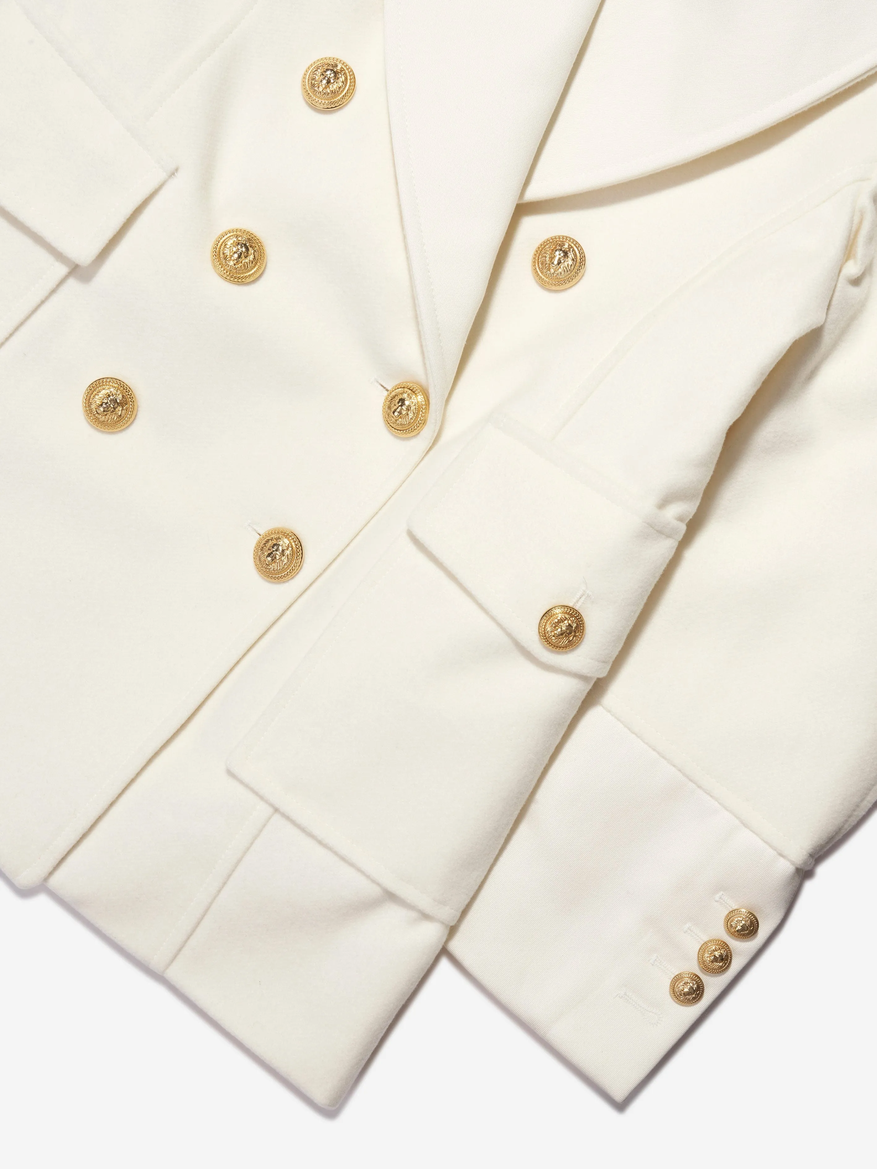 Balmain Girls Long Coat in Ivory