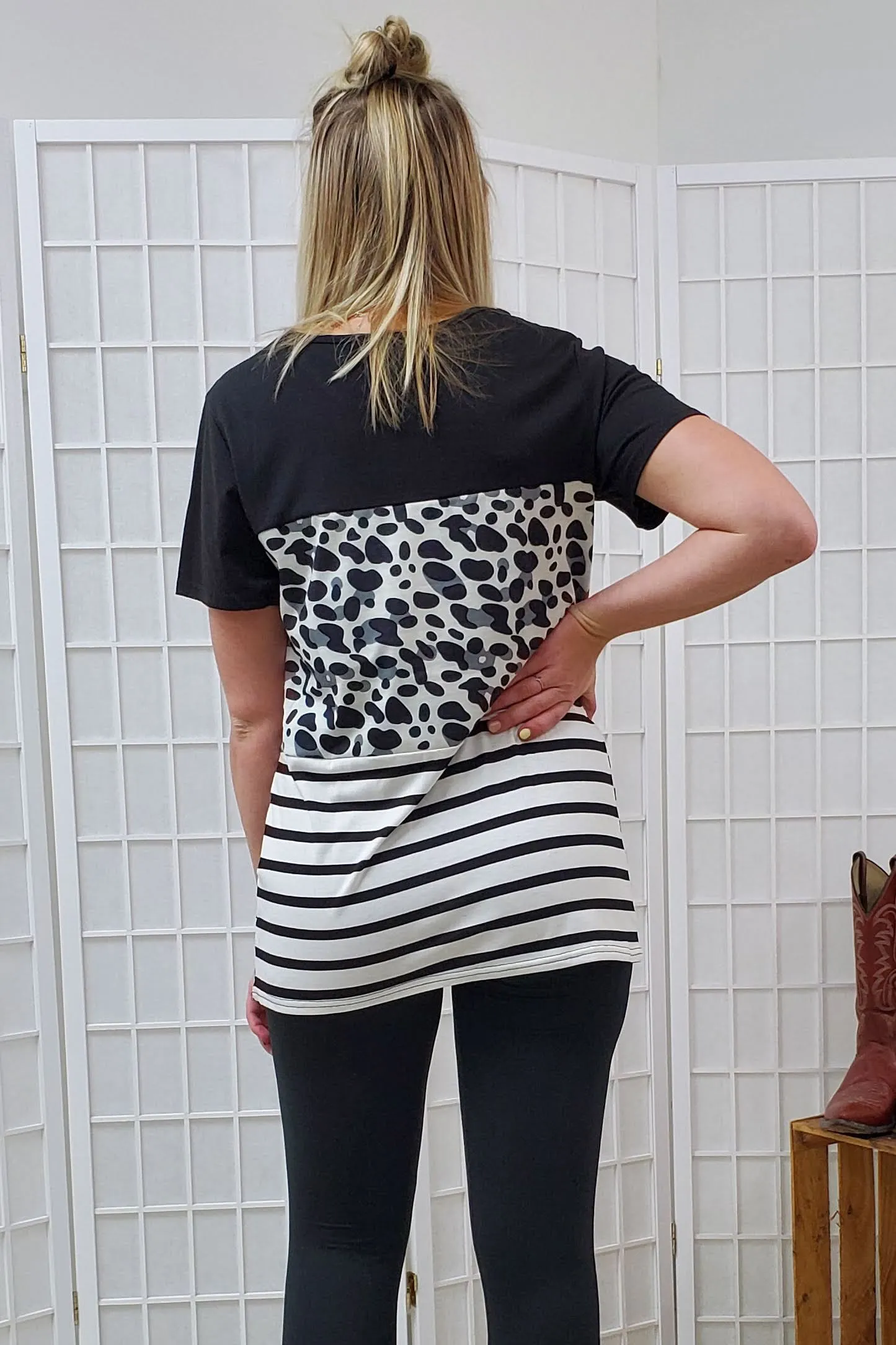 Betty Black Leopard Striped Top