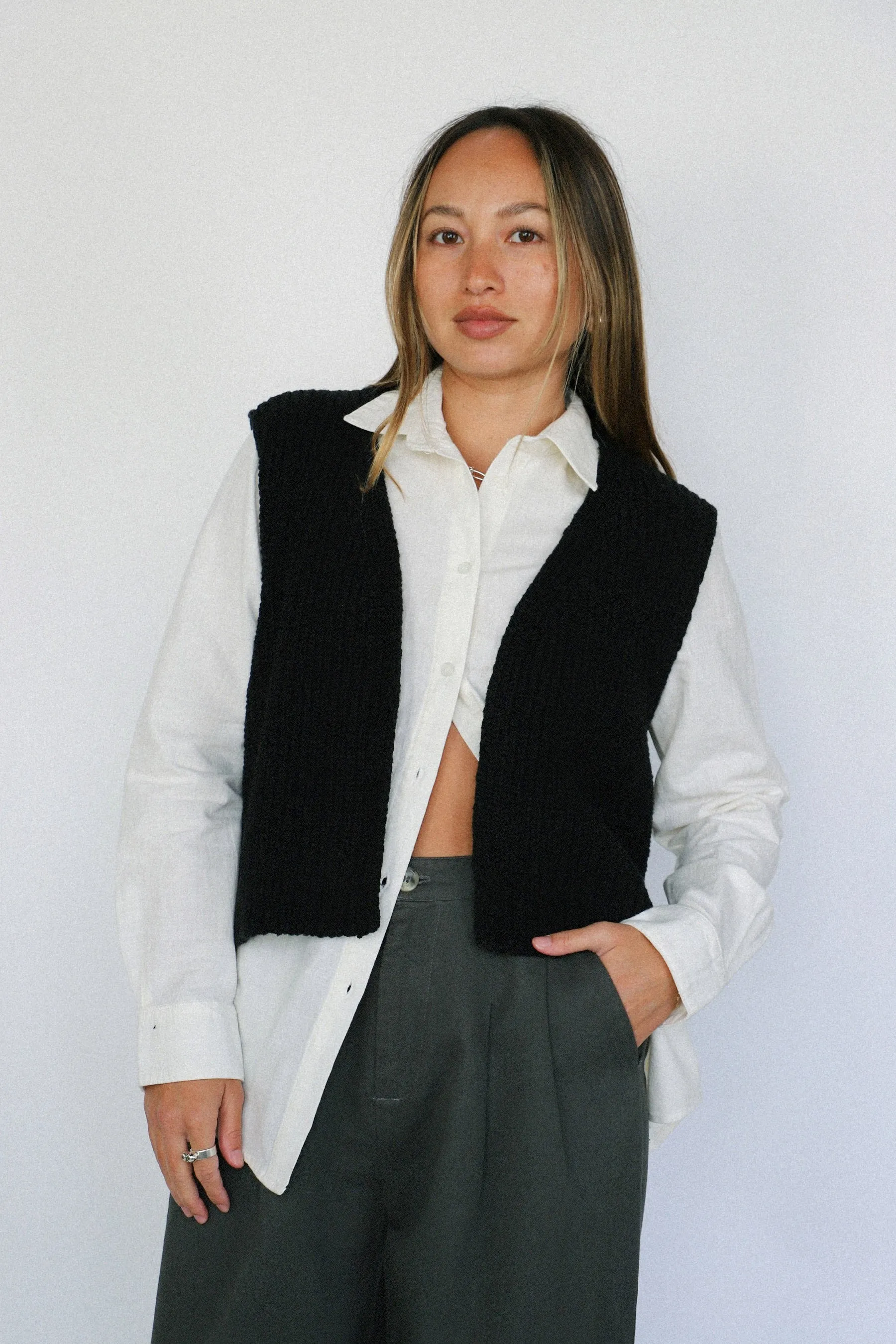 Black Cotton Granny Sweater Vest