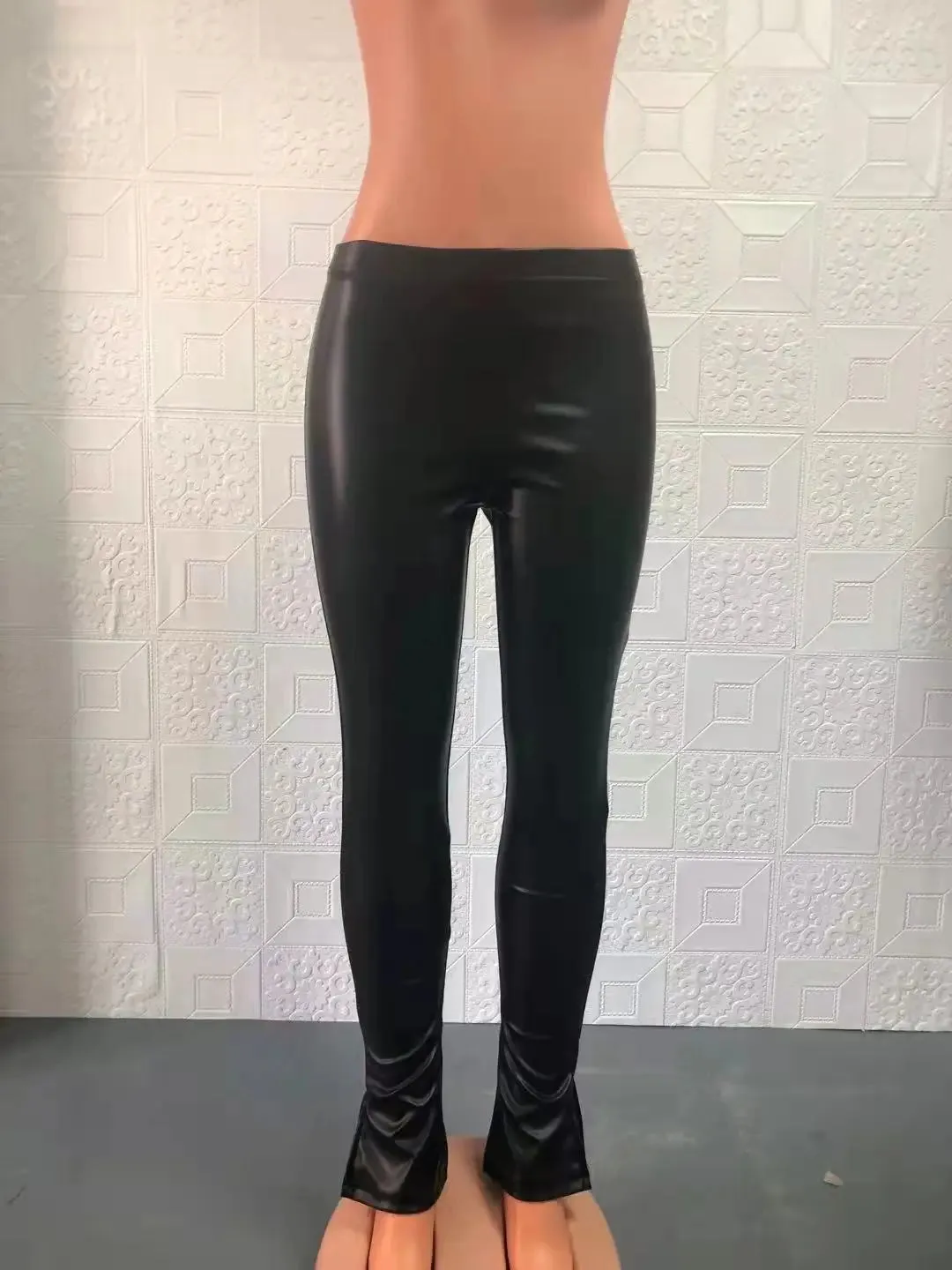 Black Leather Look Petite Faux Leather Leggings Butt Lift Compression Pants