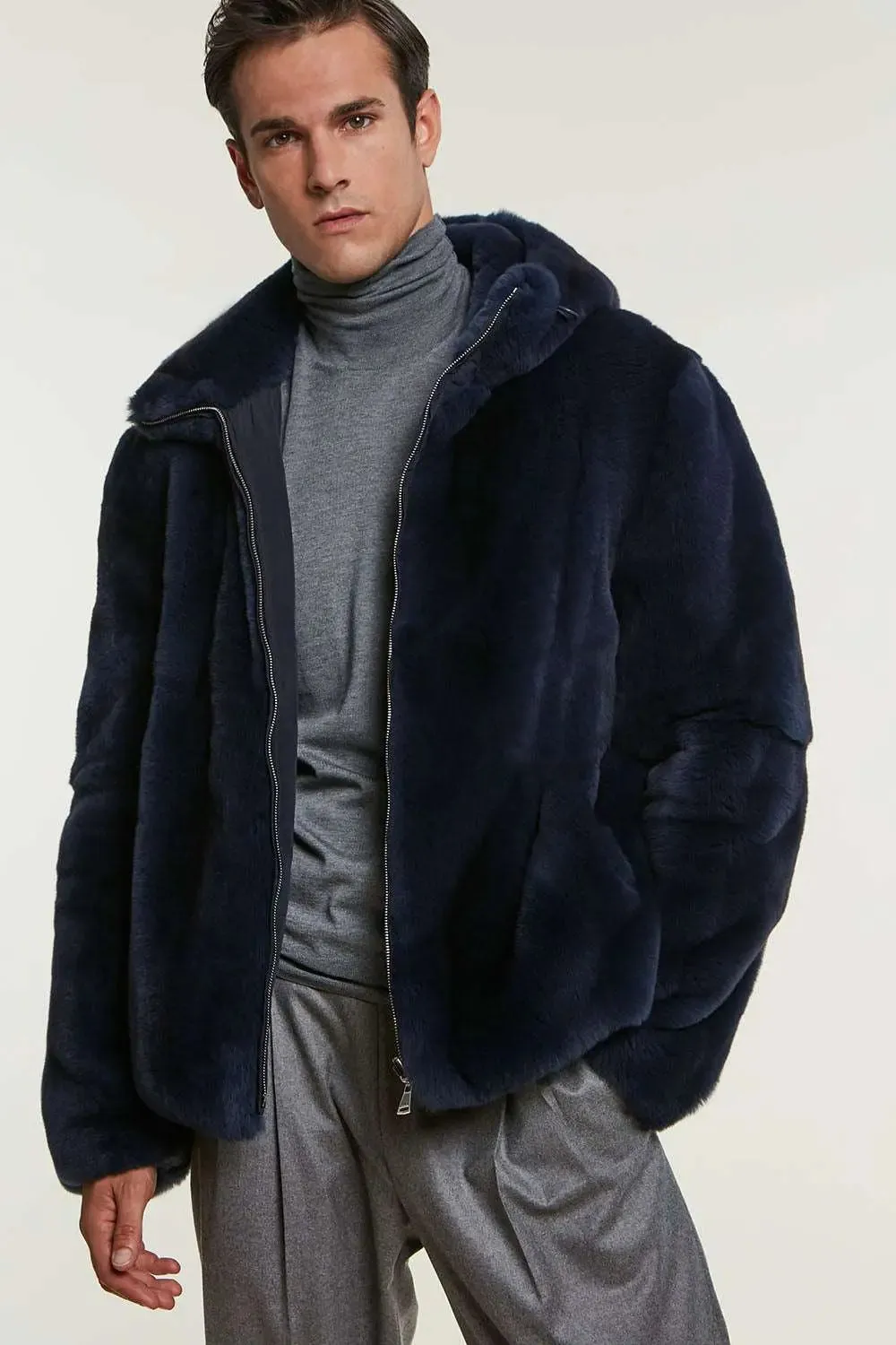 Blue fur jacket mens