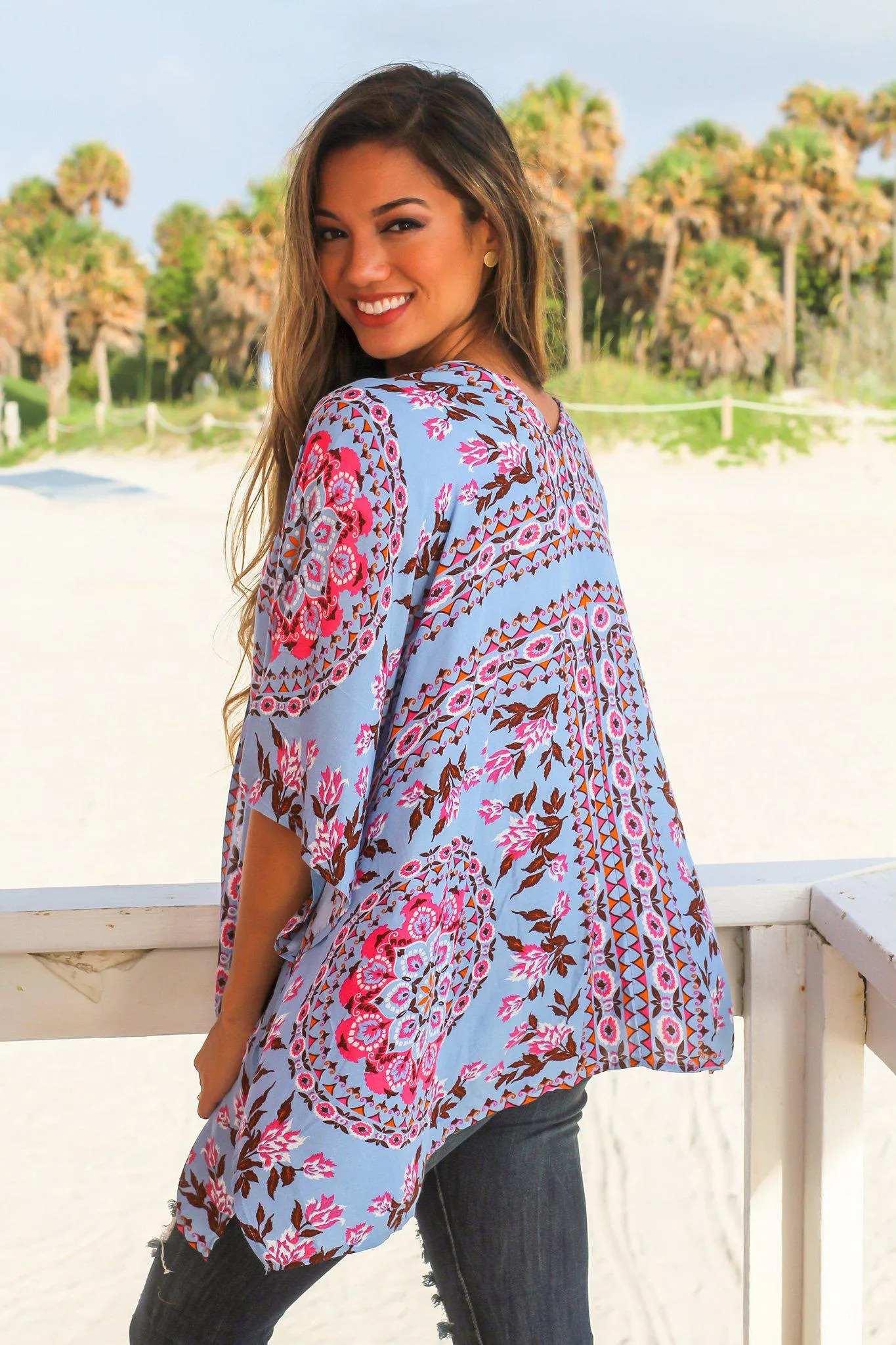 Blue Printed Kimono