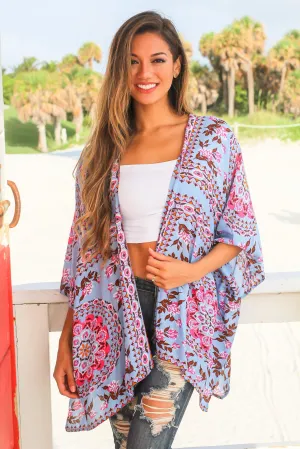 Blue Printed Kimono