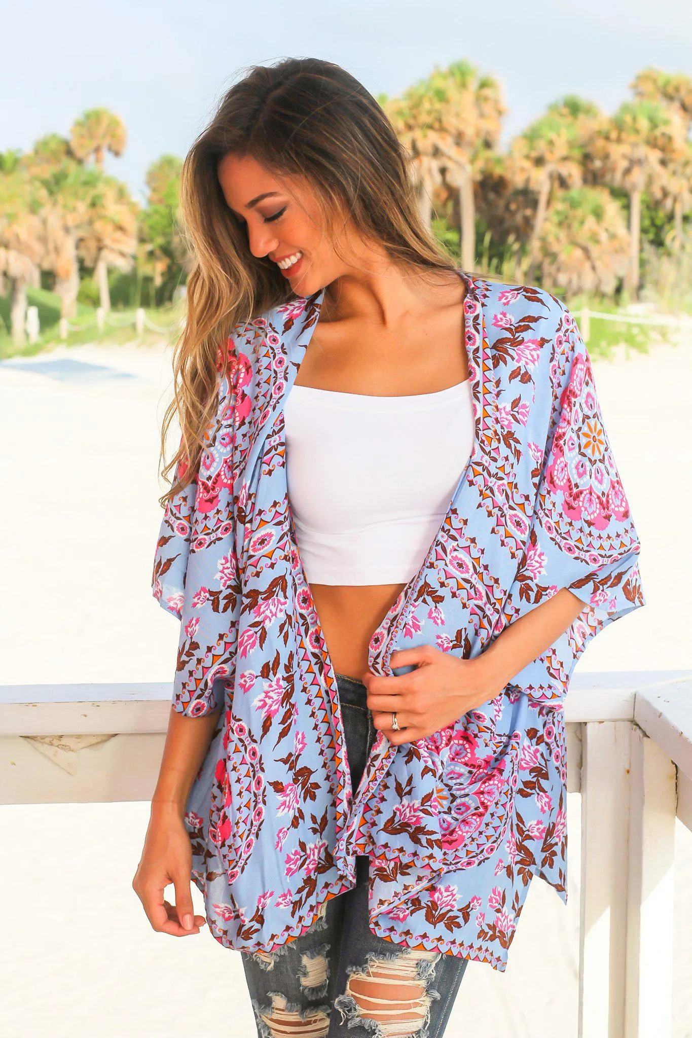 Blue Printed Kimono