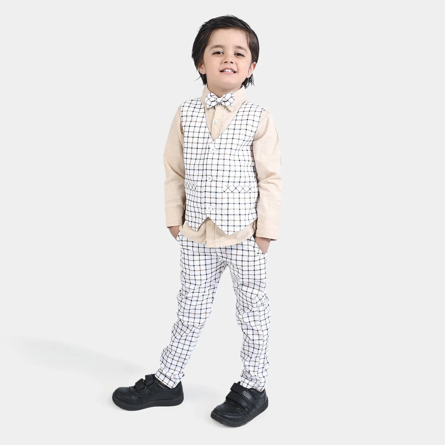 Boys 2PC Suit Check-Off White