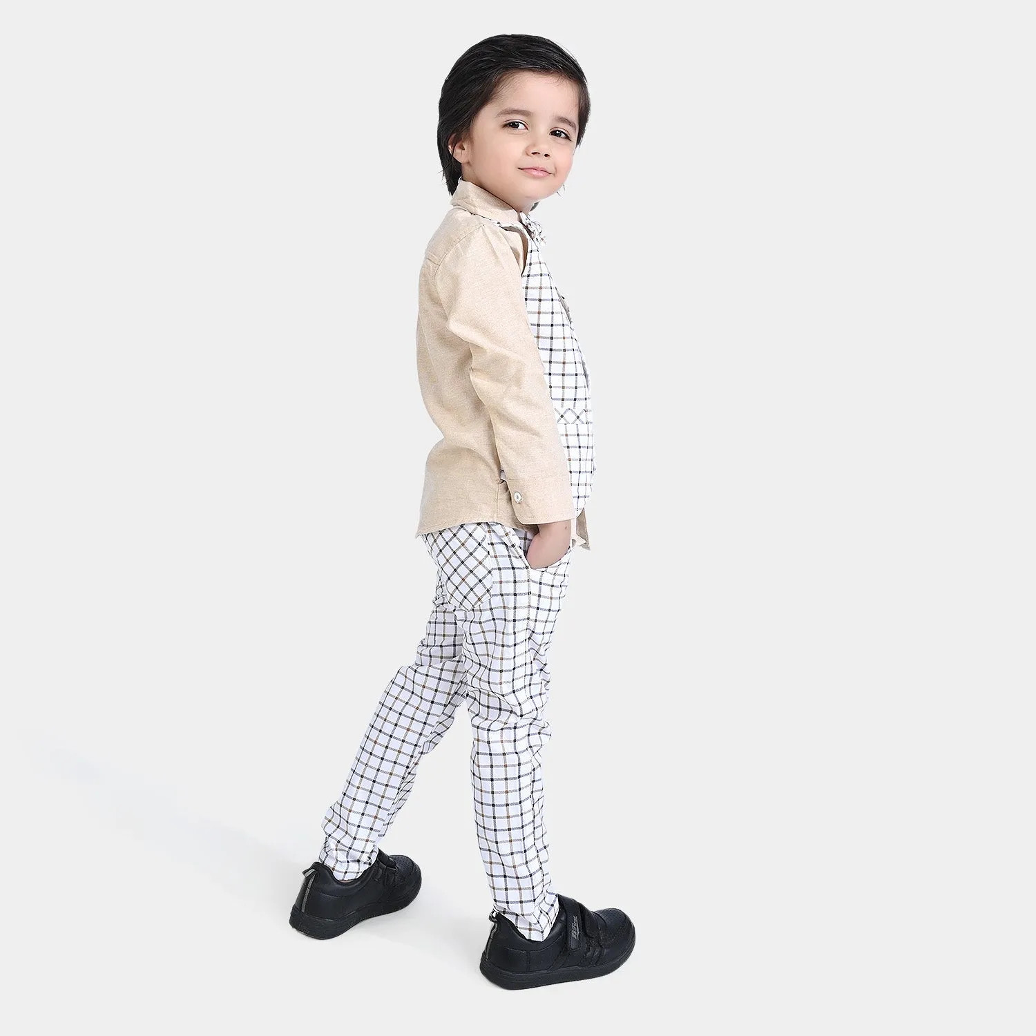 Boys 2PC Suit Check-Off White