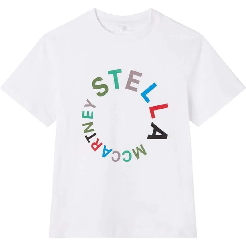 Boys White Organic Cotton Circle Logo T-Shirt