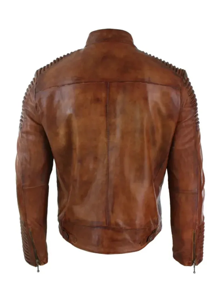 Cafe Racer Brown Retro Style Biker Leather Jacket