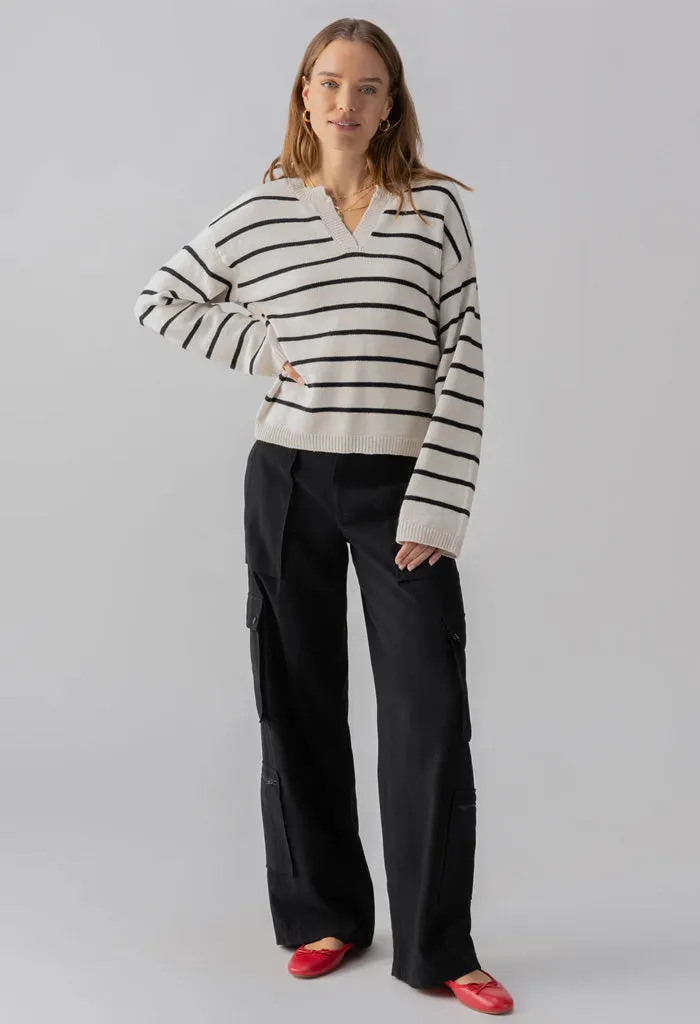 Chill Vibes Sweater-Chalk/Black Stripe