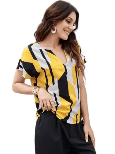 Classy Fashion Batwing Sleeve Top for Women & Girls | Stylish Casual Regular Fit Top/Tunic (Yellow, M)