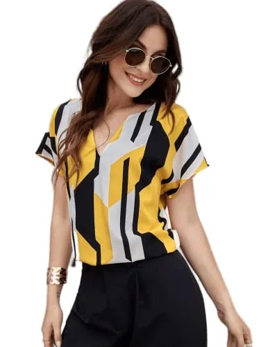 Classy Fashion Batwing Sleeve Top for Women & Girls | Stylish Casual Regular Fit Top/Tunic (Yellow, M)