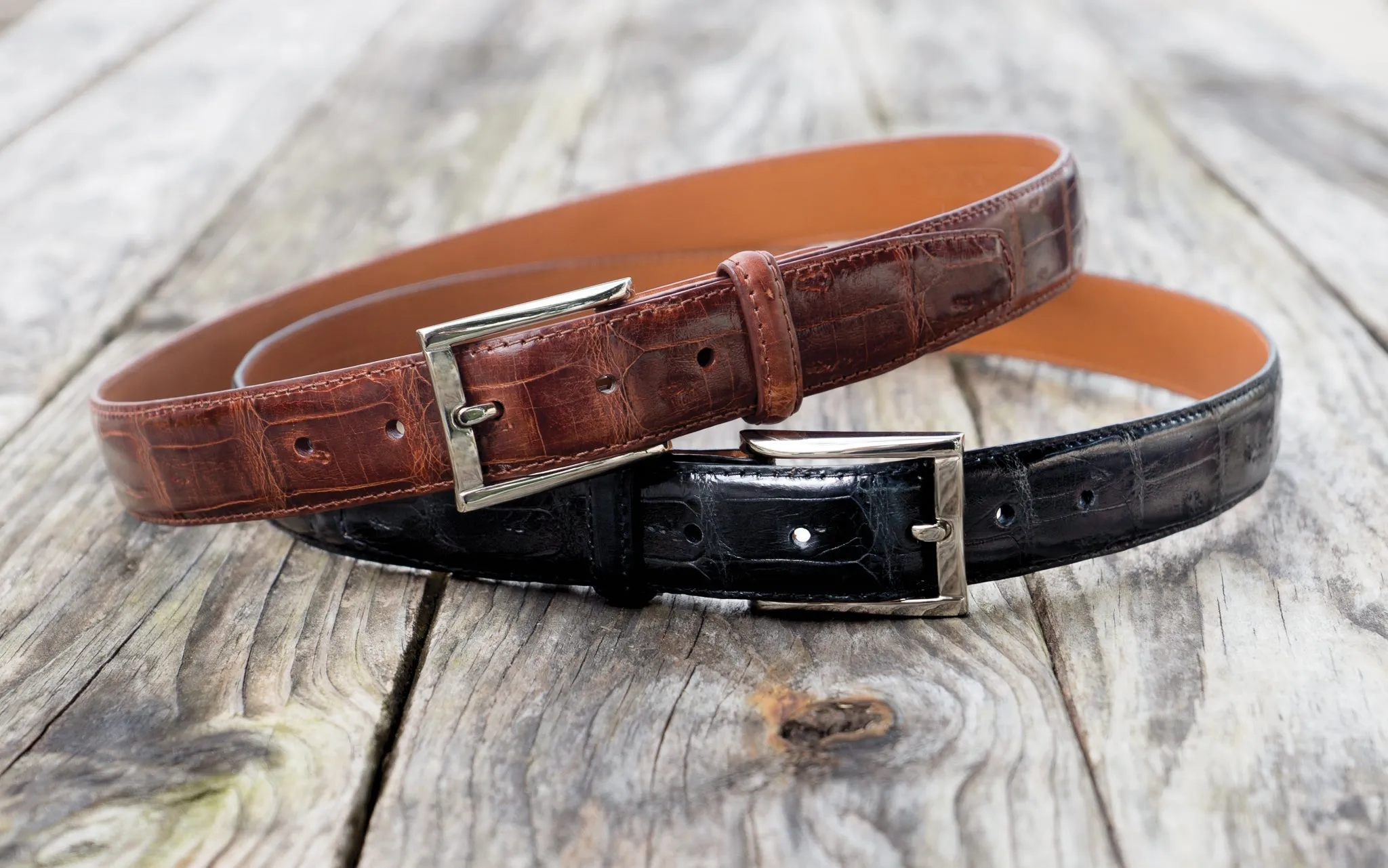 Cognac Genuine Shiny Crocodile Tail Belt | Bryant Park  - Made in the USA