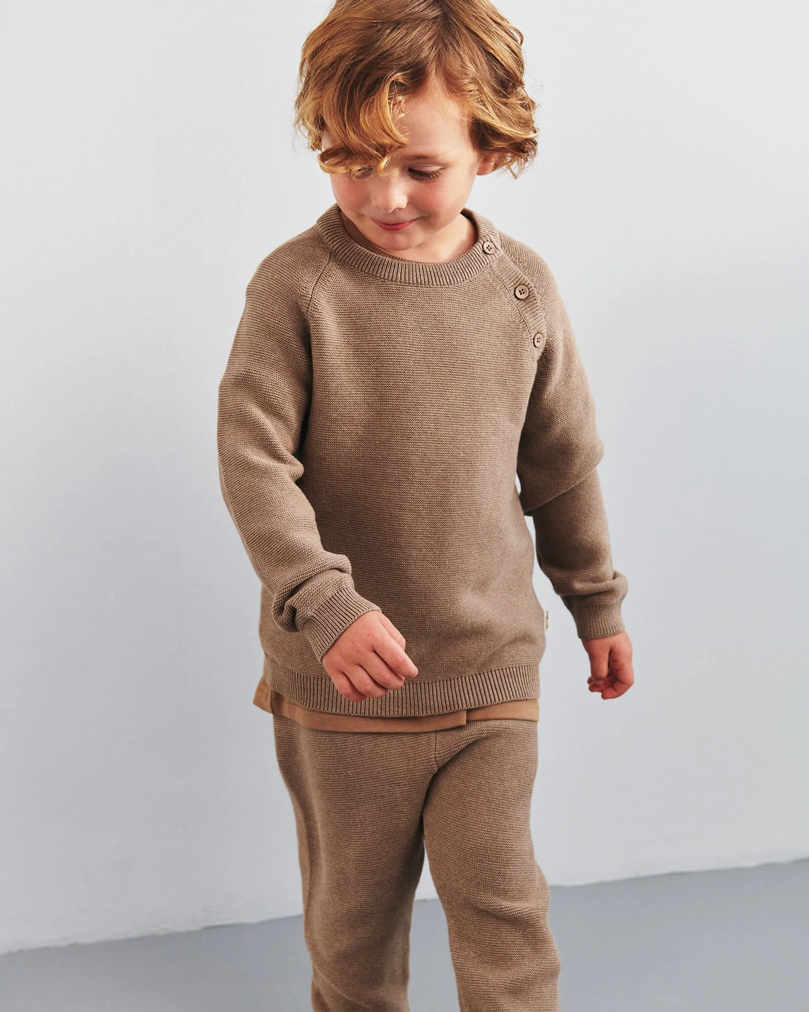 Cotton Knit Jumper - Kids - Beige Melange