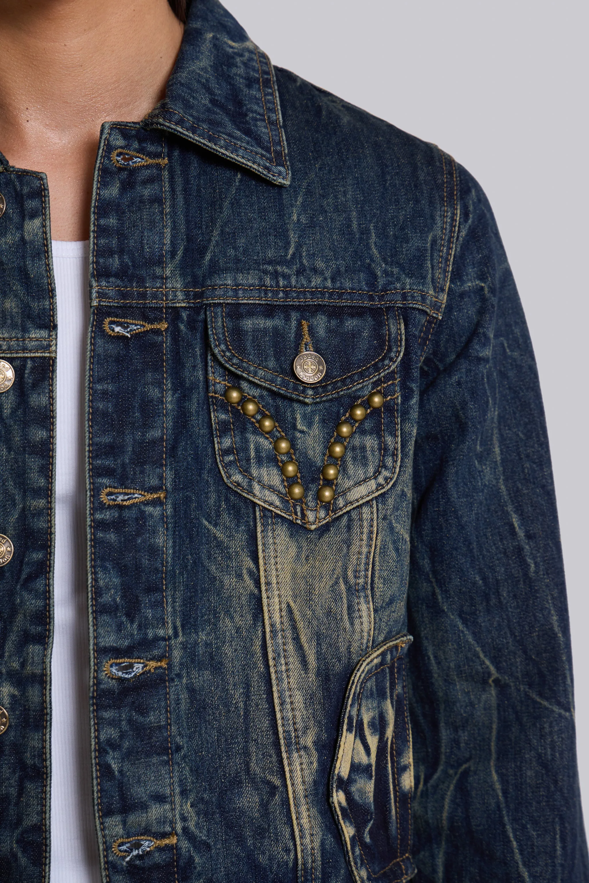 Creased Wash Stud Denim Jacket