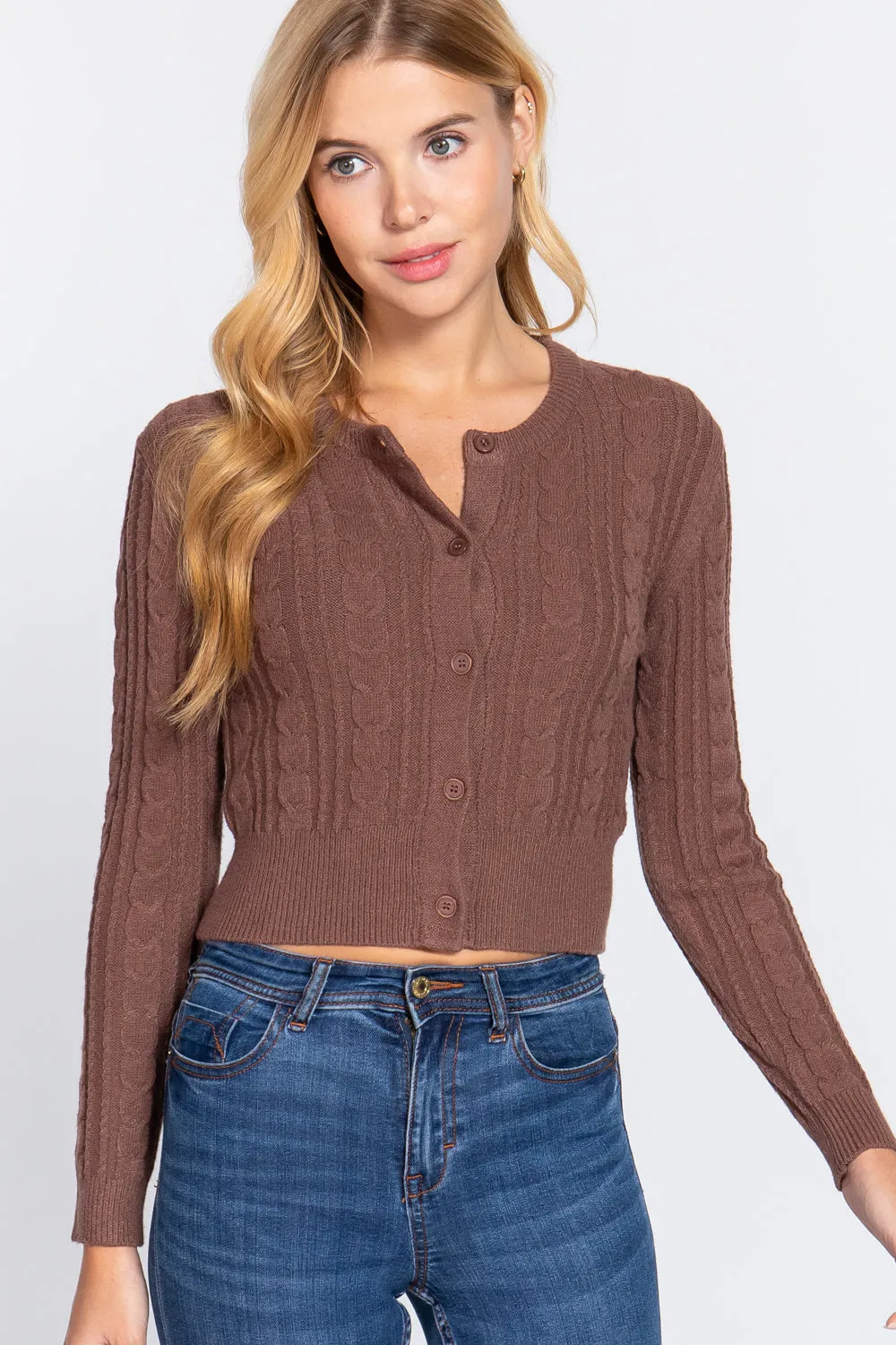 Crew Neck Cable Sweater Cardigan - 4 colors