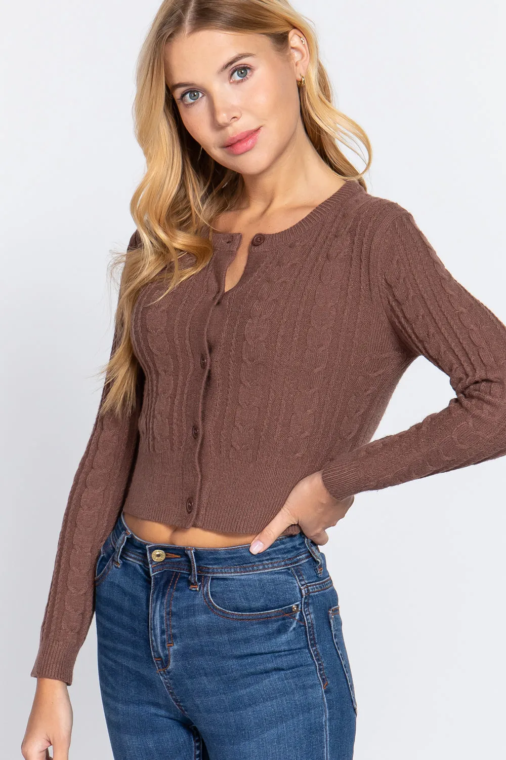 Crew Neck Cable Sweater Cardigan - 4 colors