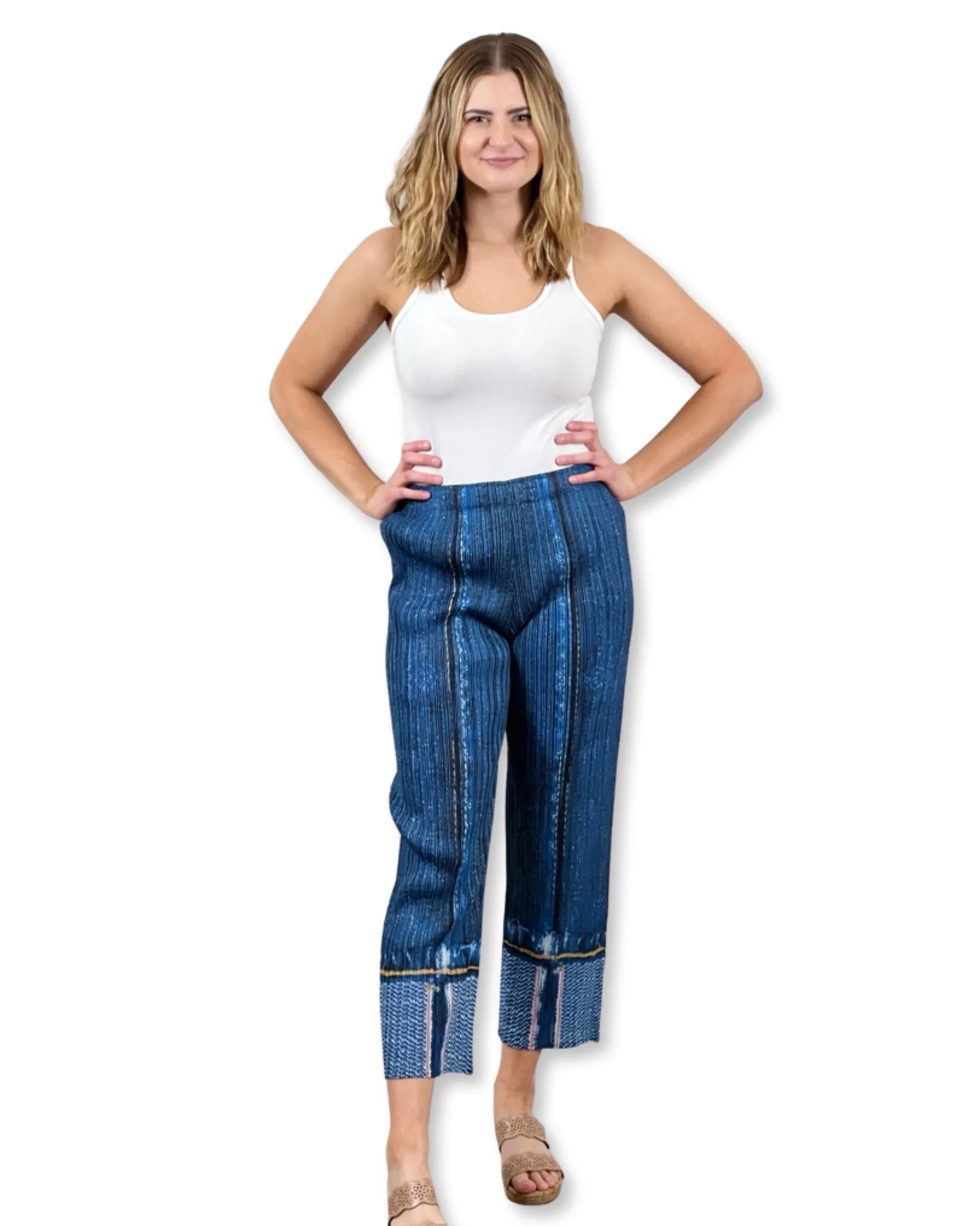 Denim Look Pleating Casual Pants