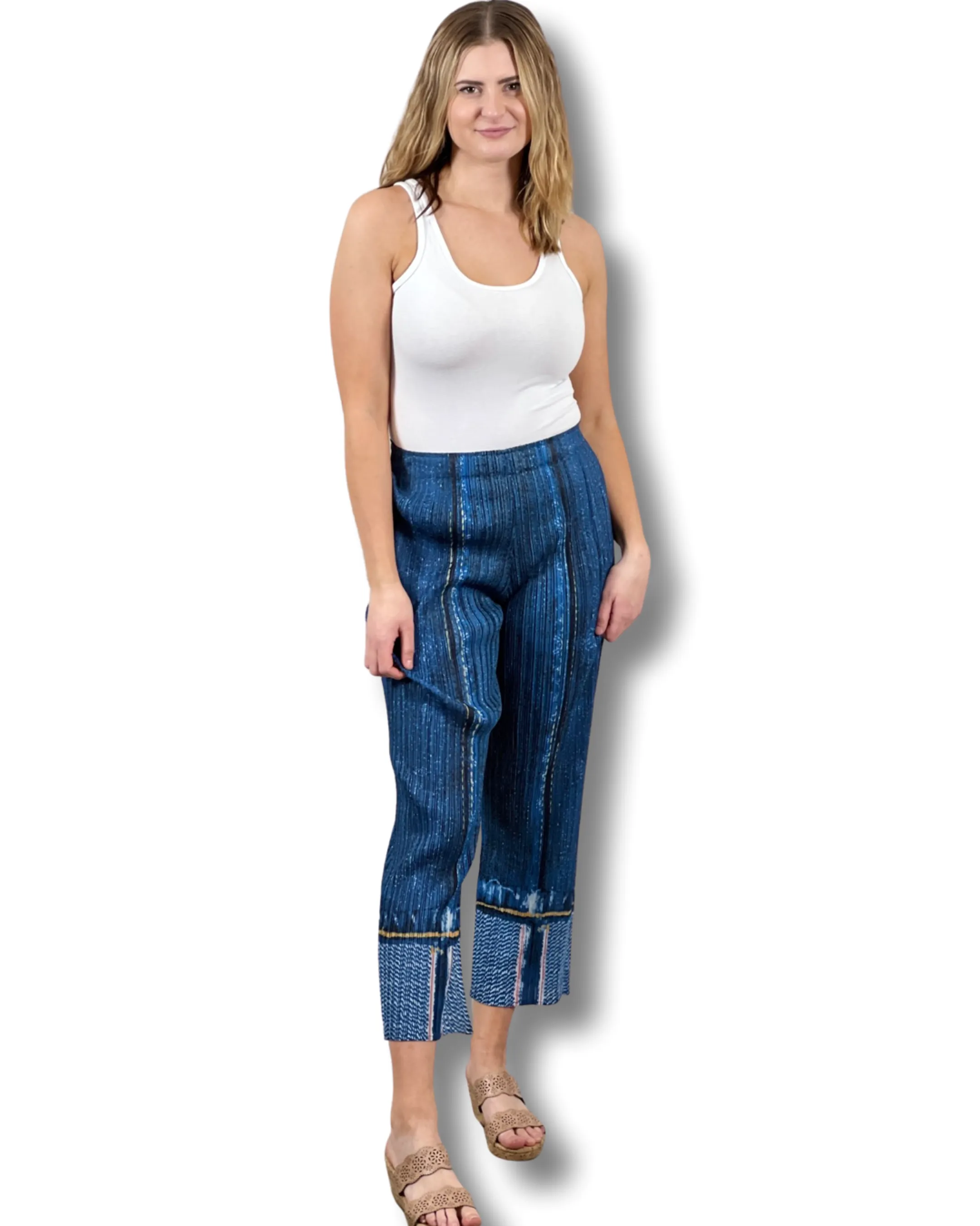 Denim Look Pleating Casual Pants