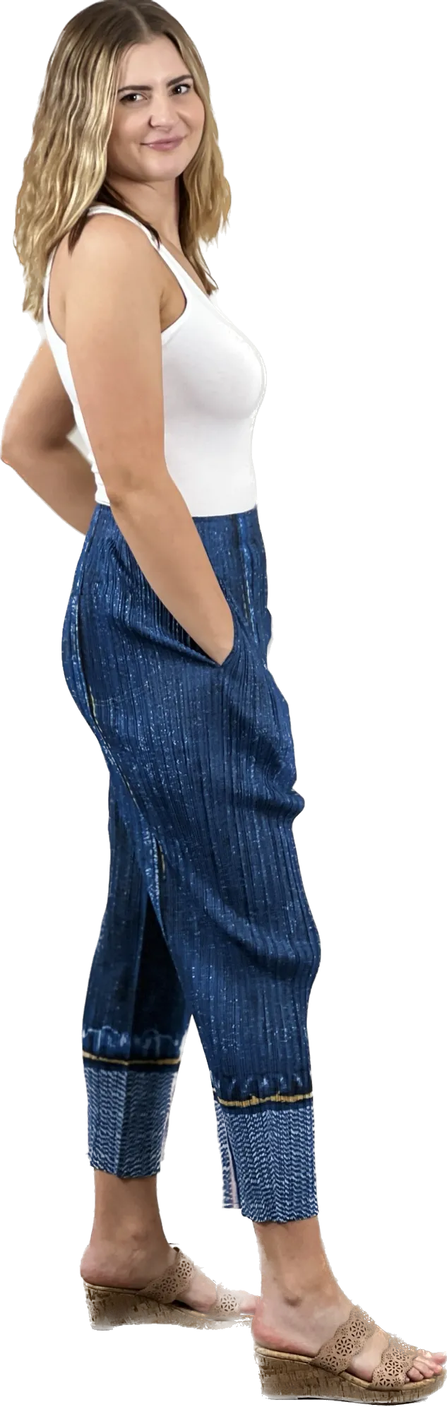 Denim Look Pleating Casual Pants