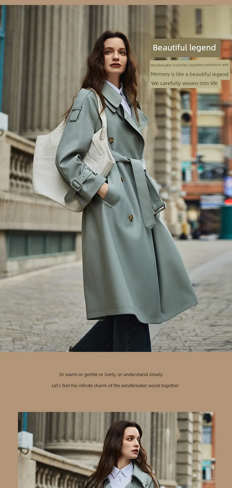 Detachable Double Collar Extended Trench Coat Retro British Style Coat 2024 Spring & Fall New Arrival