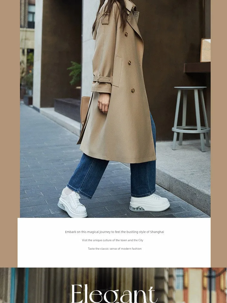 Detachable Double Collar Extended Trench Coat Retro British Style Coat 2024 Spring & Fall New Arrival