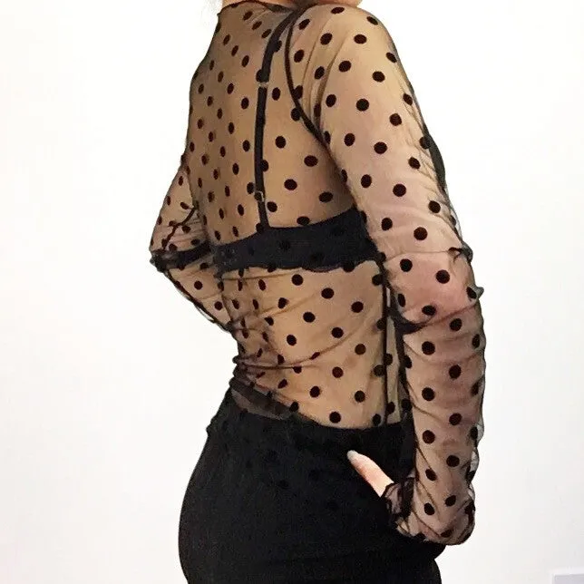 DOTS MESH LONG SLEEVES TOP