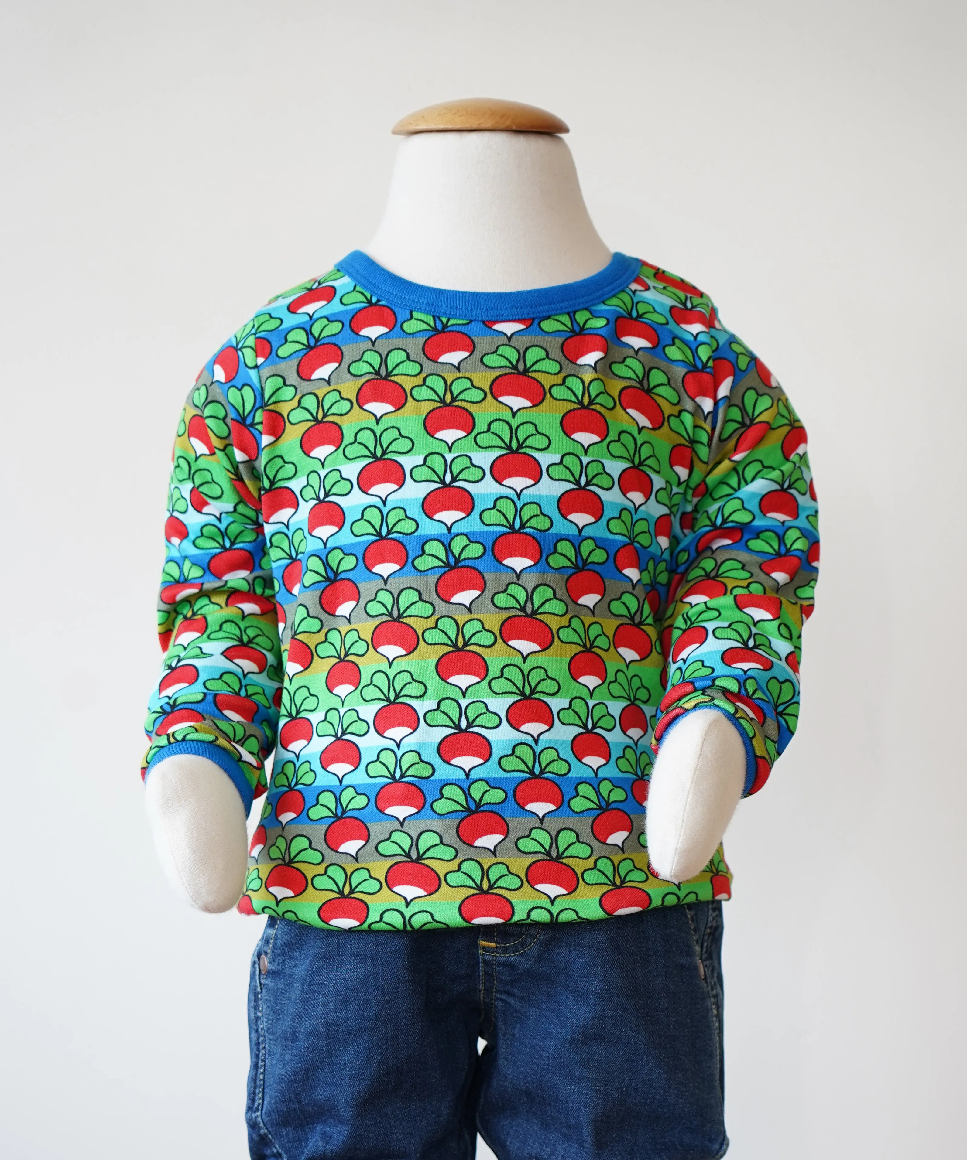 Duns Long Sleeve Top - Blue/Green Radish Stripe