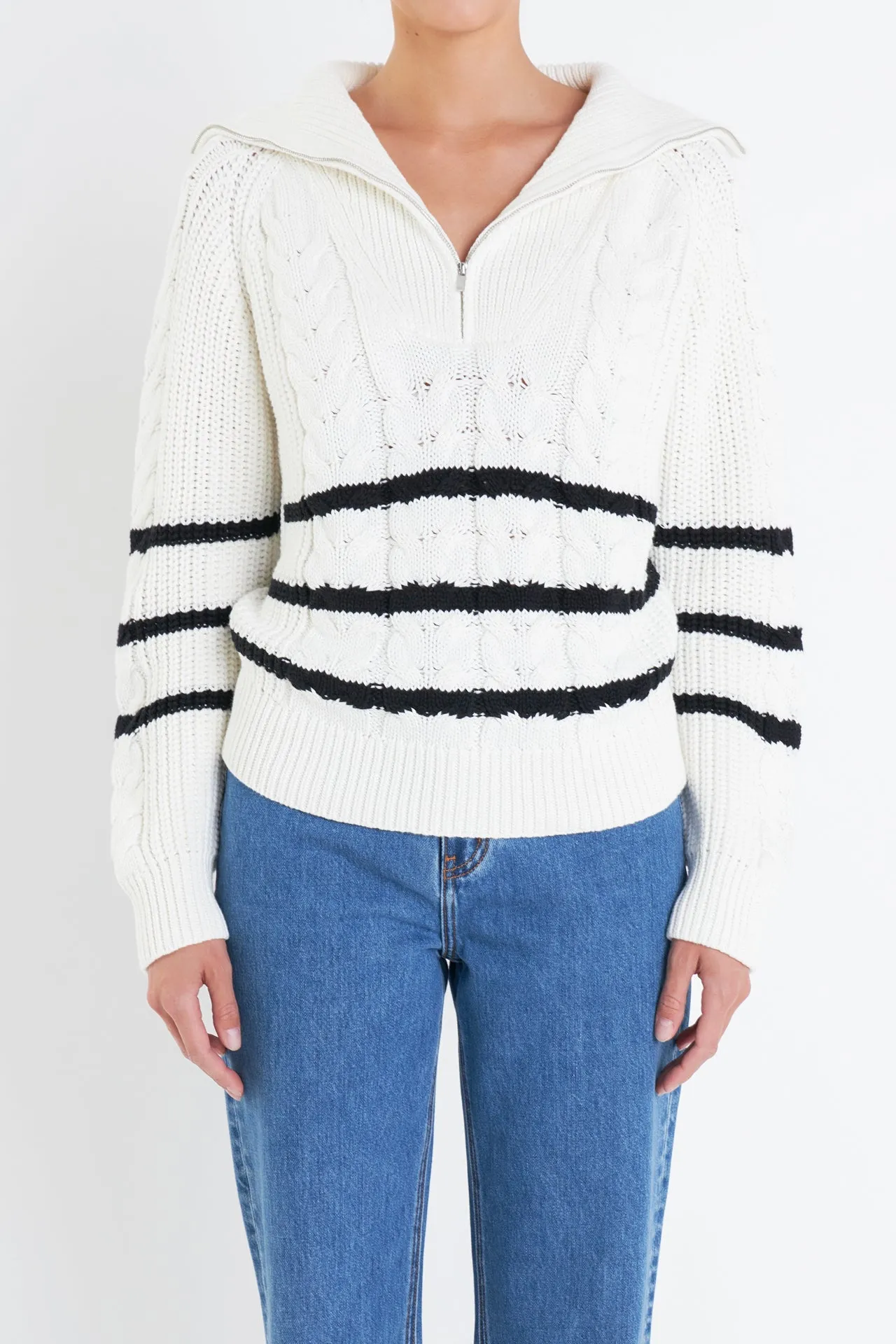 English Factory - Stripe Zip up Sweater