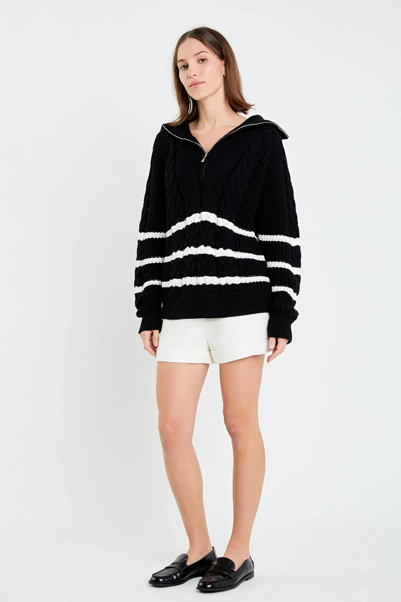 English Factory - Stripe Zip up Sweater