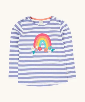 Frugi Louise Applique Top - Grape Stripe/Rainbow