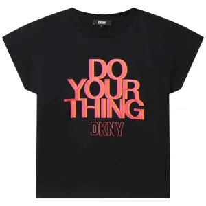 Girls Black Cotton Slogan T-shirt