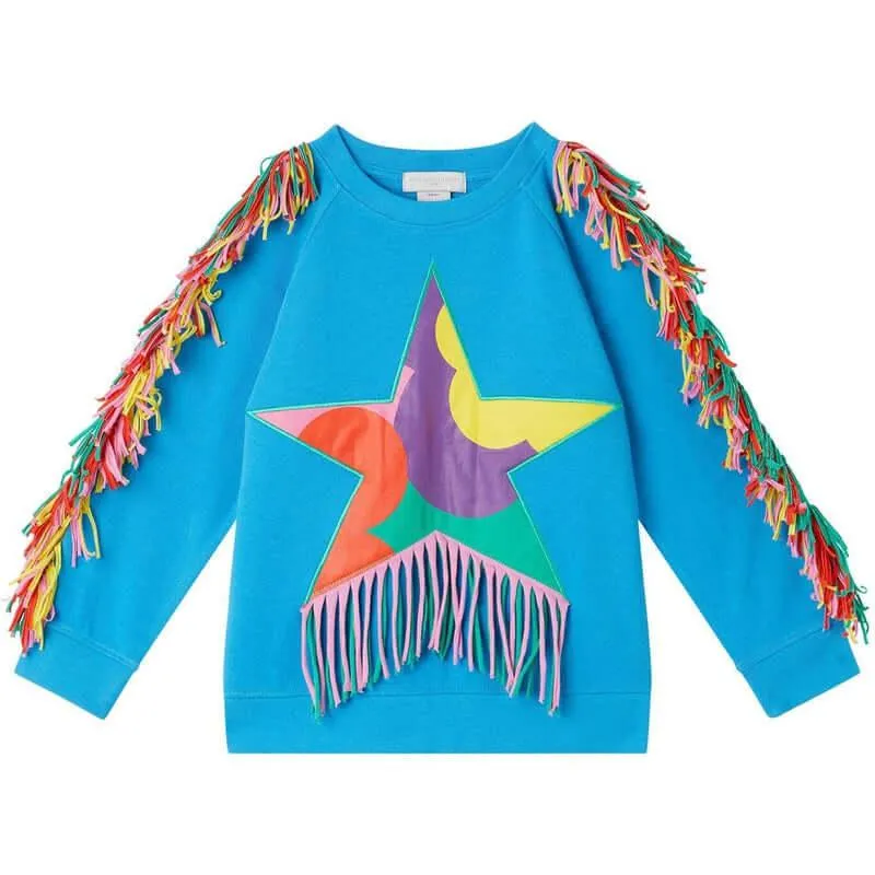 Girls Blue Star Fringe Sweatshirt