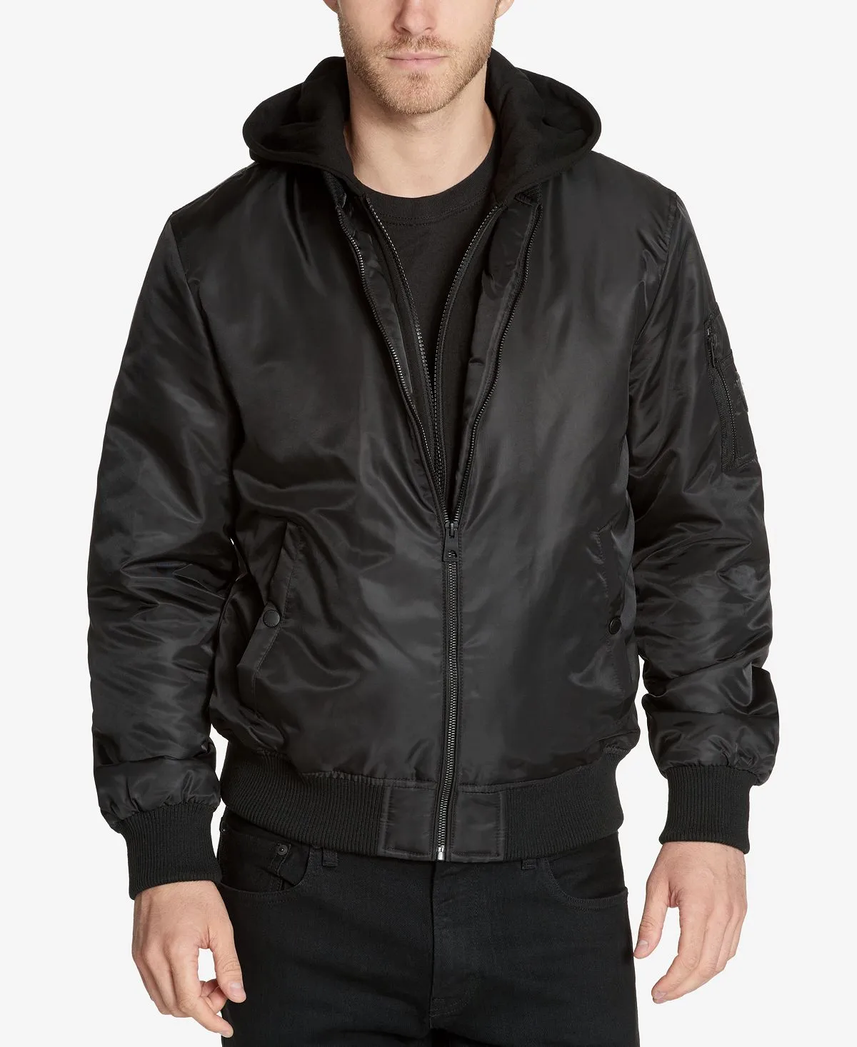 GUESS Men's Bomber Jacket with Removable Insert Hood