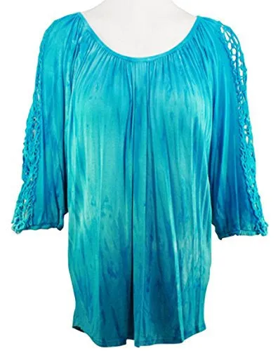 Impulse California - Aqua Venice, Tie Dye Print with Lace Sleeve Accents