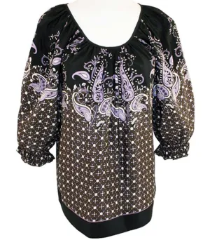 Karen Kane Ruffle Border Print, Blouson Sleeves, Scoop Neck Tunic Top