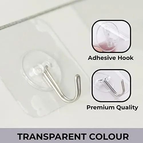 Kuber Industries Hooks for Wall| ABS|Durable & Rust-Proof| Self Adhesive Hook|Wall Hooks for Doors & Closets|KR-03|Pack of 25|Transparent