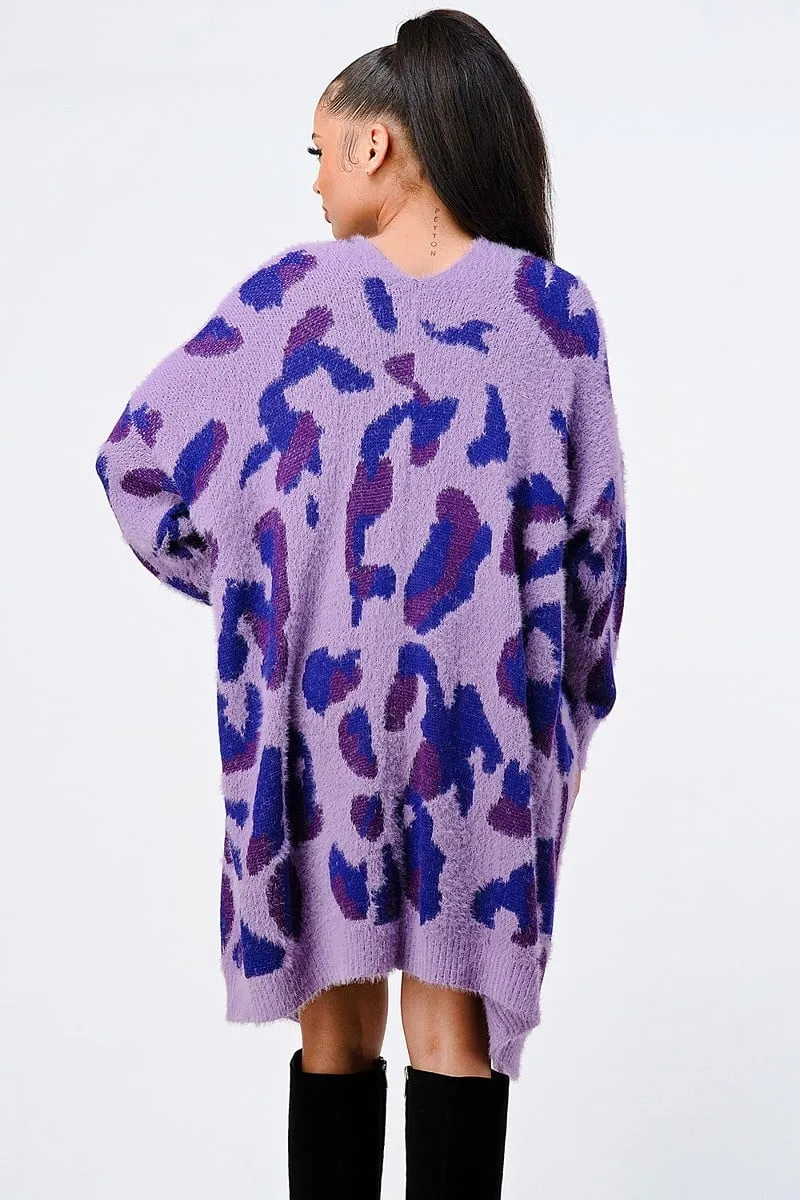 Leopard Angora Sweater Oversized Cardigan -Ships from The US