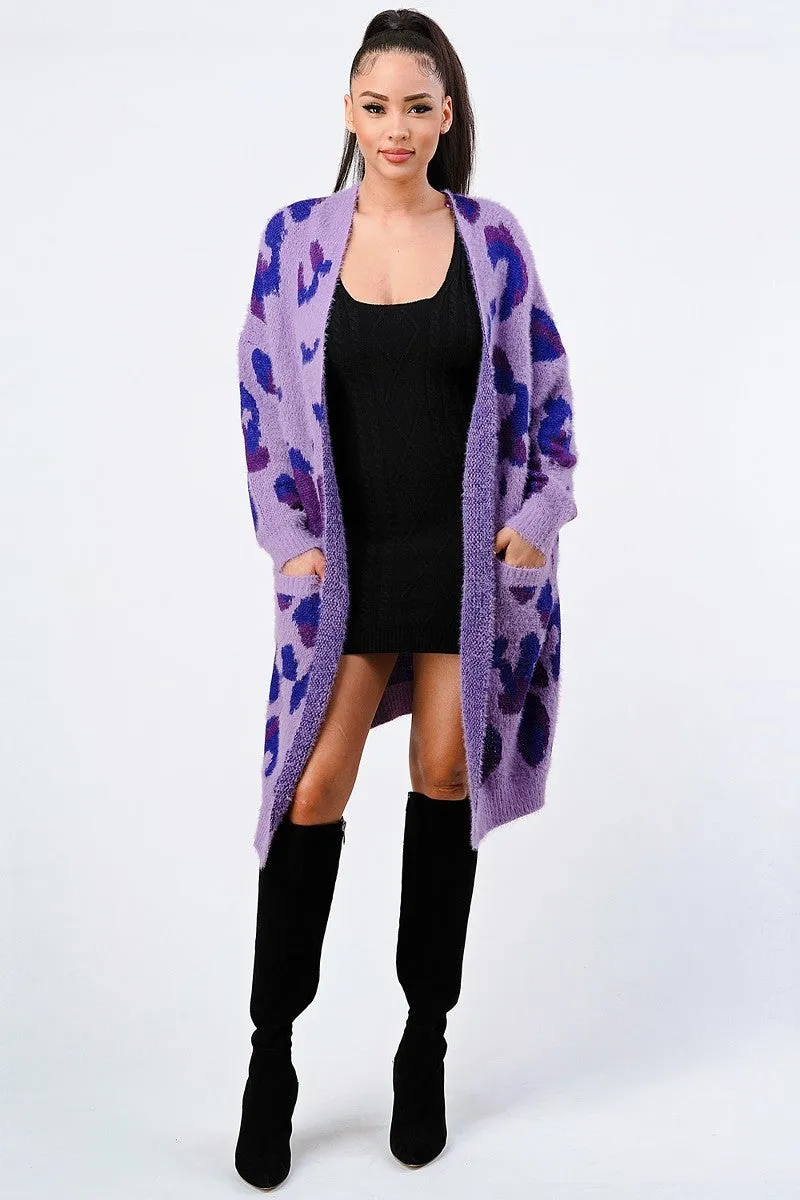 Leopard Angora Sweater Oversized Cardigan -Ships from The US