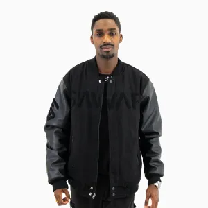 Men's Black Cat Wool Varsity Jacket