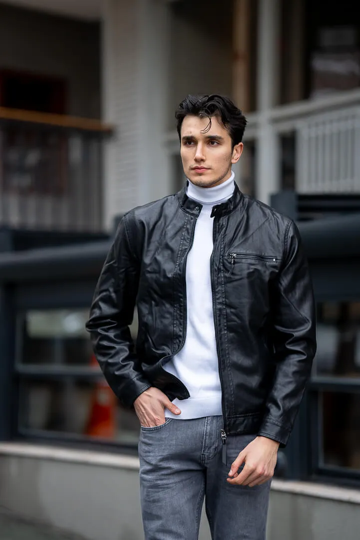 Men's Black Genuine Leather Jacket.