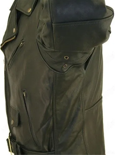 Men's Made in USA Classic Style Black Naked Leather Motorcycle Jacket Gun Pockets