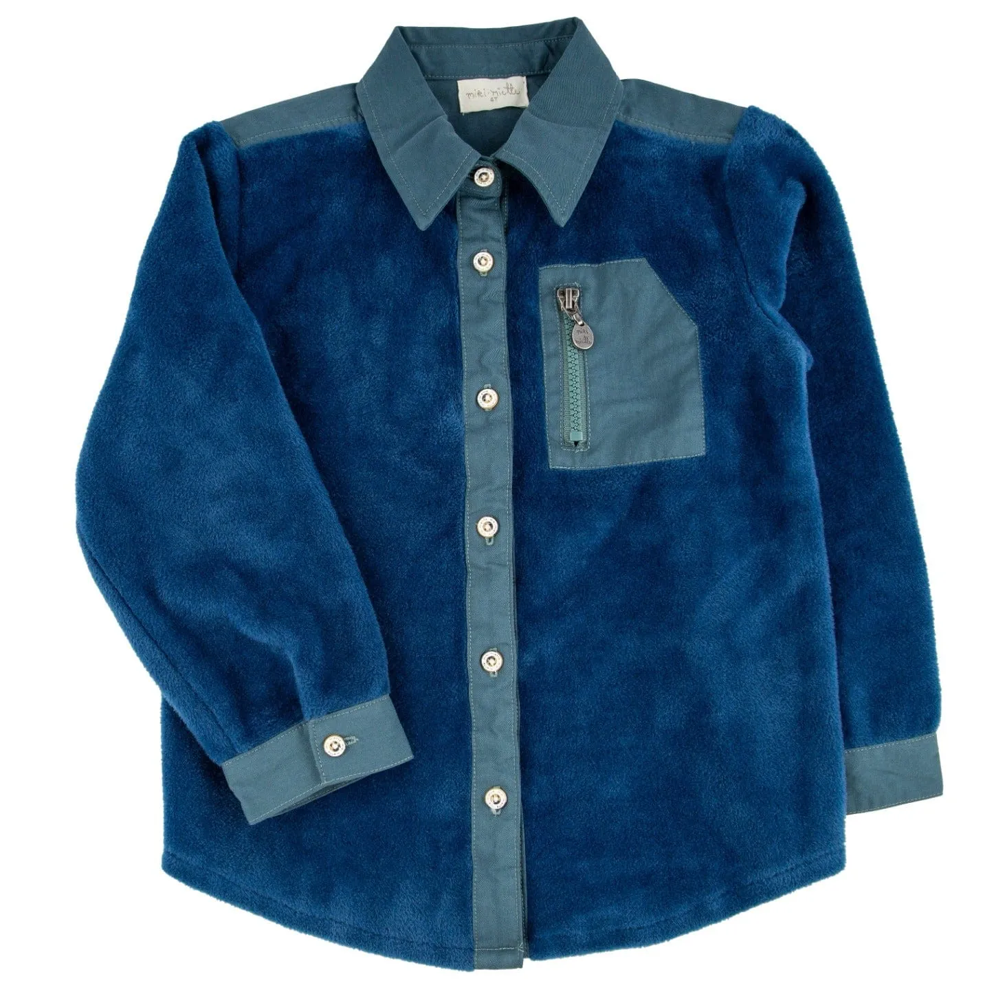 Miki Miette - Fleece Button-Down - Blue