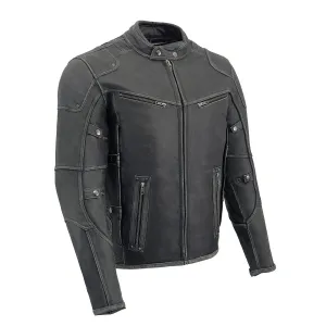 Milwaukee Leather MLM1536 Mens Vintage Distressed Grey Leather Scooter Style Motorcycle Jacket - Reflective Piping