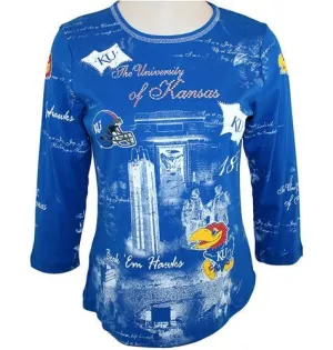 P-Michael  - U of Kansas Collegiate Top, Scoop Neck, Printed in School Colors, Name in Rhinestones